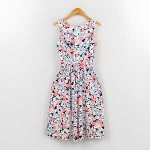 Vtg 90s Dress Womens XS Sleeveless Cotton Floral Pockets Garden Party Cottage